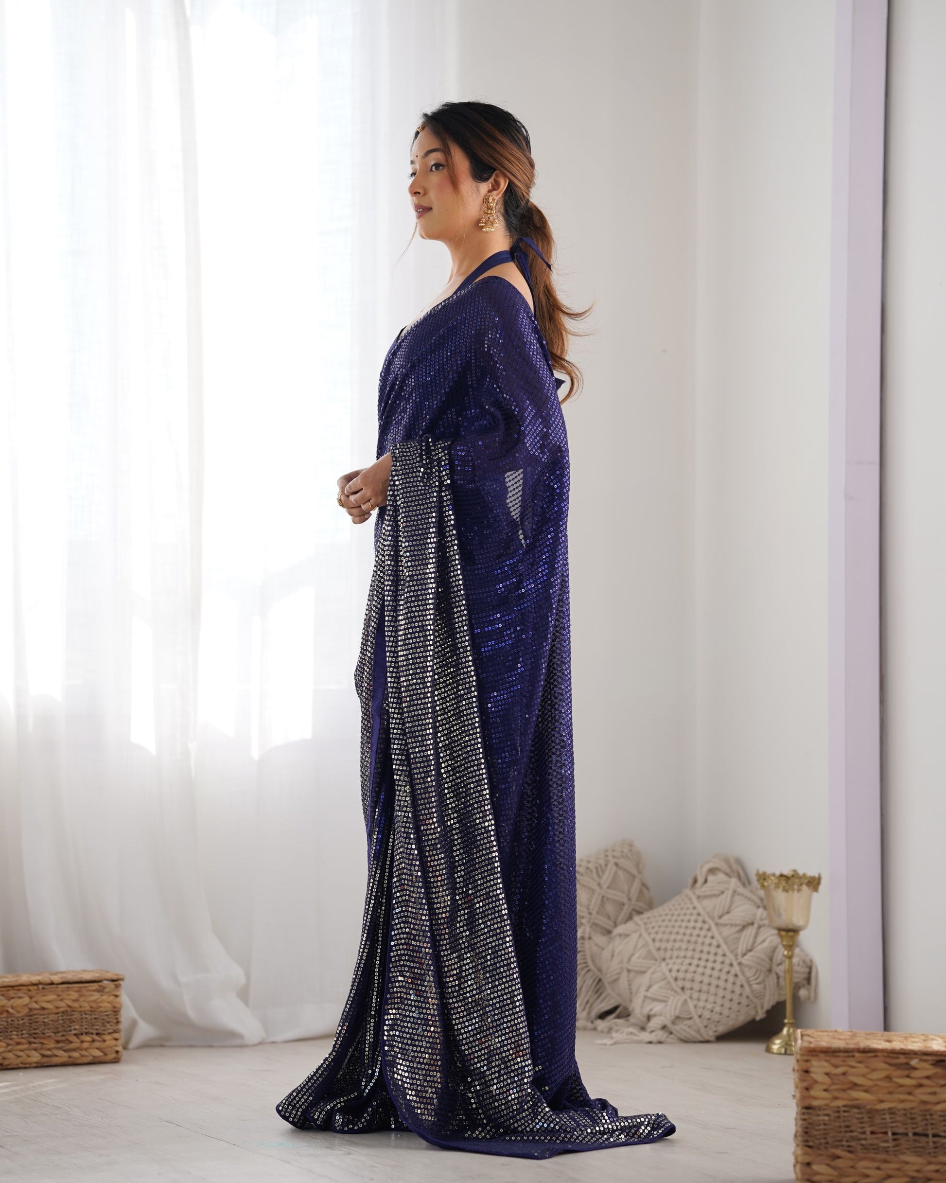 Blue color georgette saree online shopping