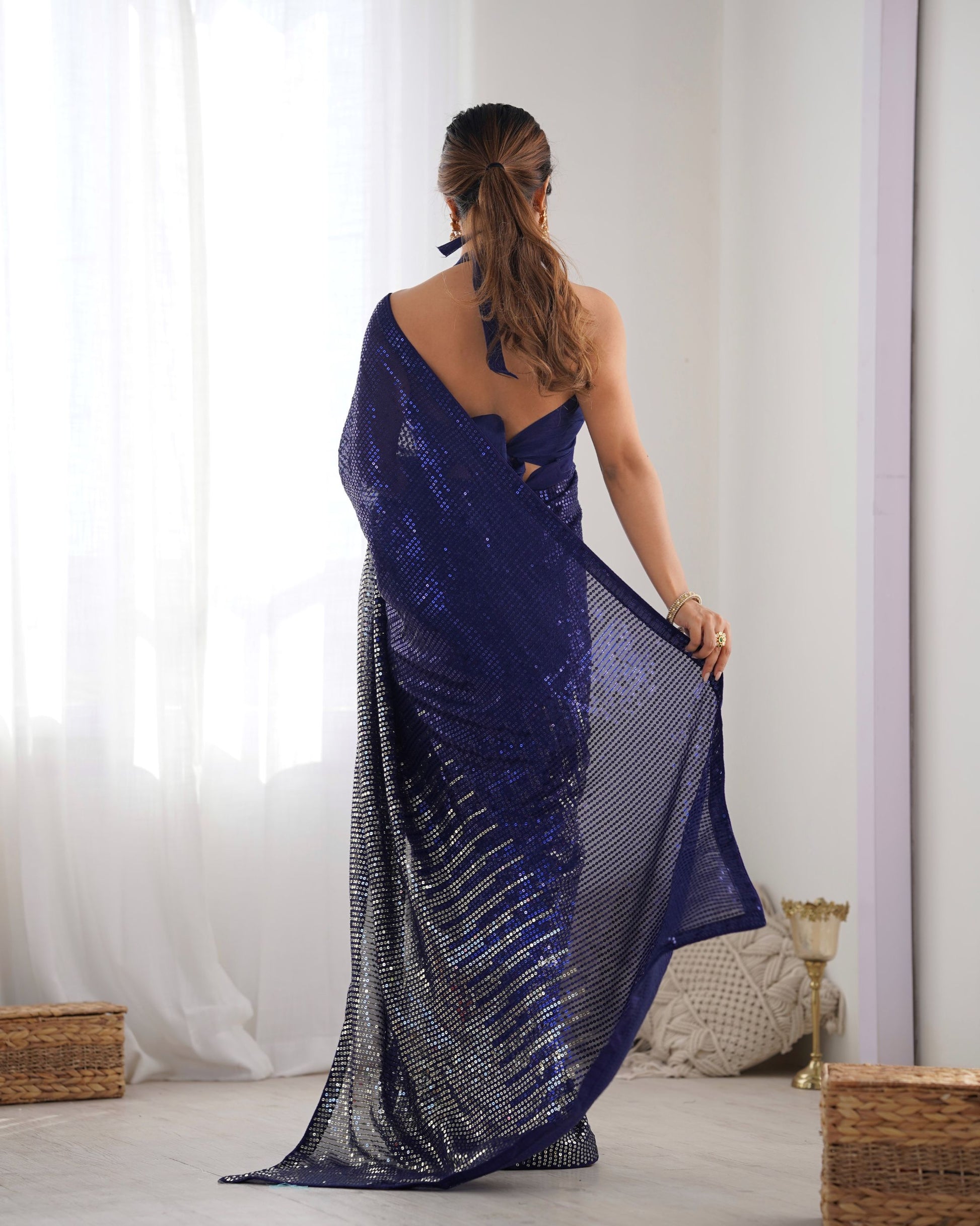 Blue color georgette saree price