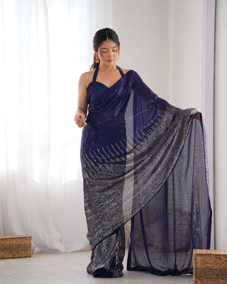 Blue color georgette saree for wedding