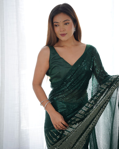 Dark green Georgette Saree images
