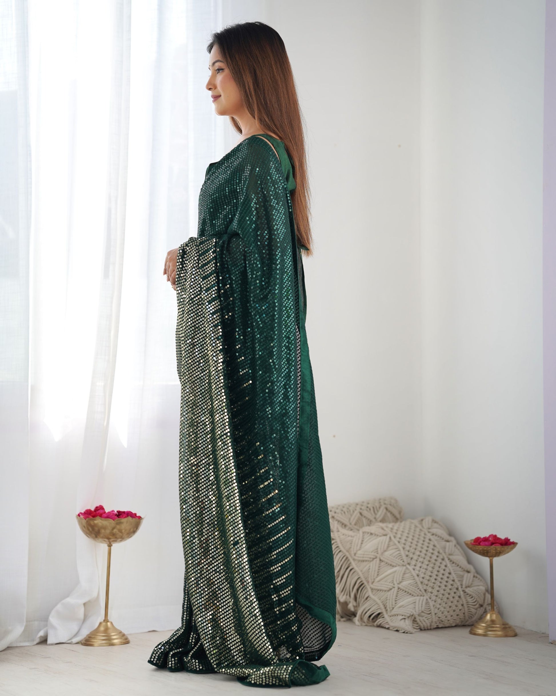 Dark green Georgette Saree online

