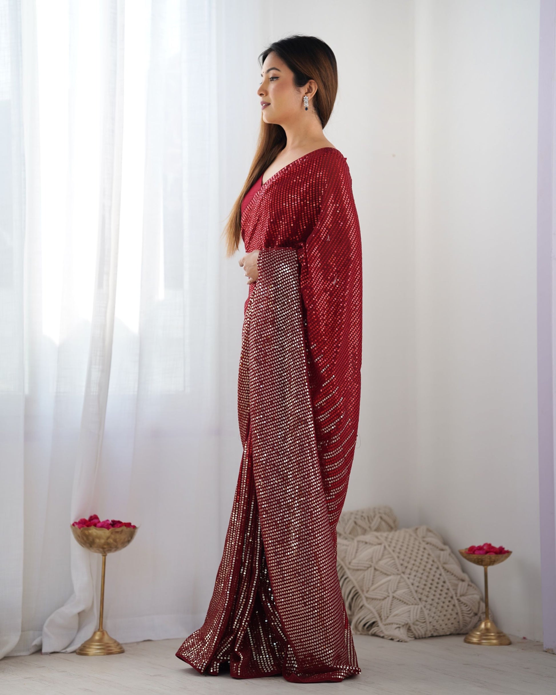Red Embroidered Georgette Saree
