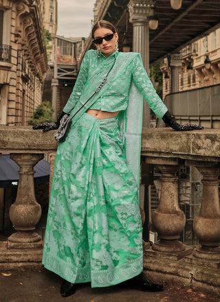 Pure green linen saree for women
