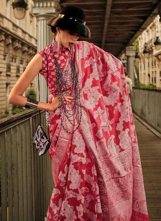 Red linen saree for women
