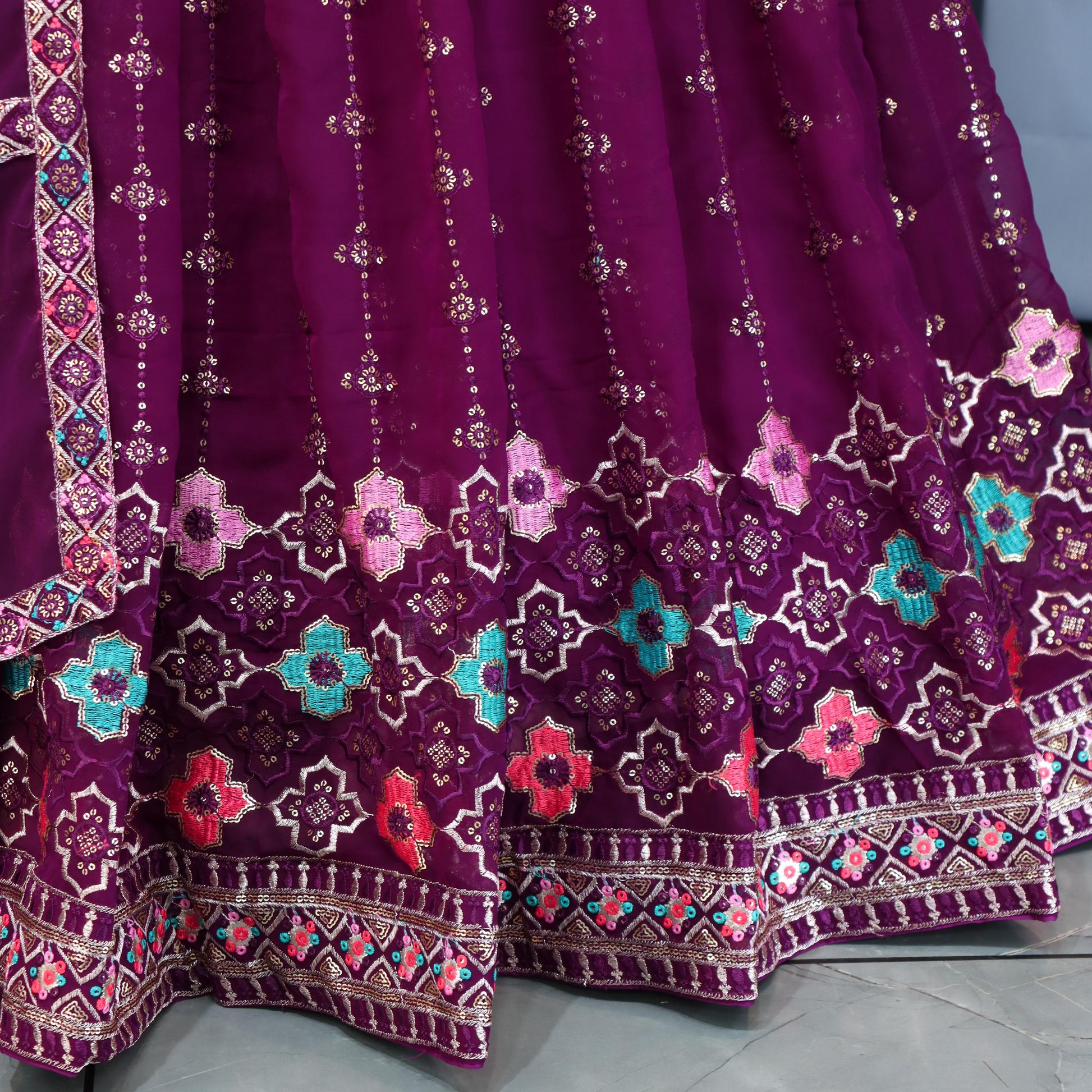 Wine color georgette lehenga choli with dupatta online