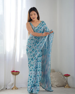 Blue color chinon saree