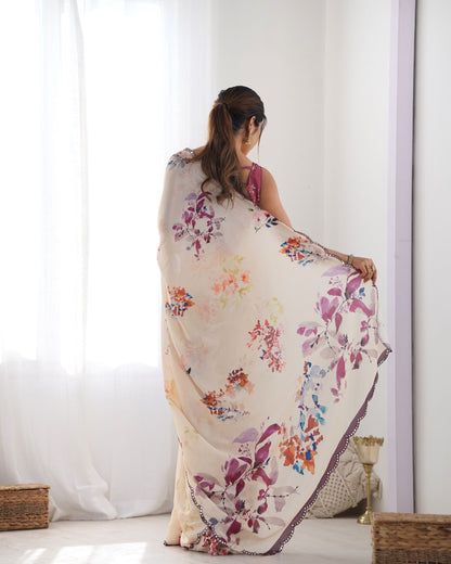 Peach color chinon saree price