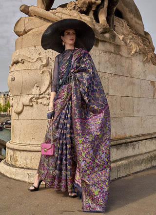 Navy blue organza saree for women with online shopping