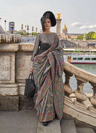 Grey Organza Saree Party wear
