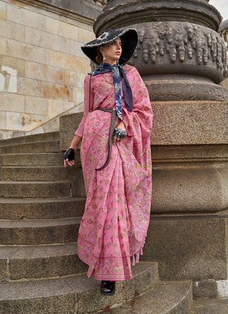 Pure pink organza saree for women
