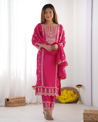 Pink color chinon silk salwar suit with dupatta online shopping
