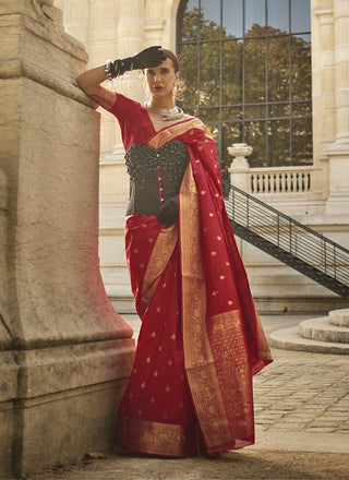 Red color  khadi handloom silk saree price 