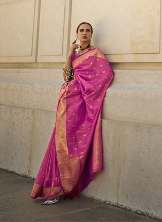 Pink color khadi handloom silk saree for women price
