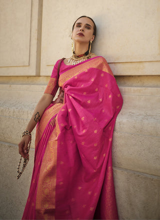 Pink color khadi handloom silk saree for women online shopping
