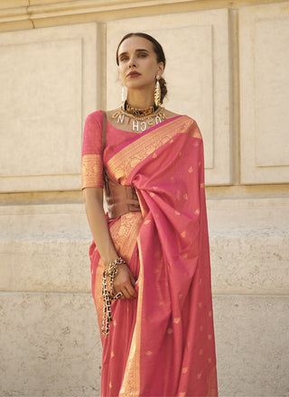 Pink color khadi handloom silk saree for women price
