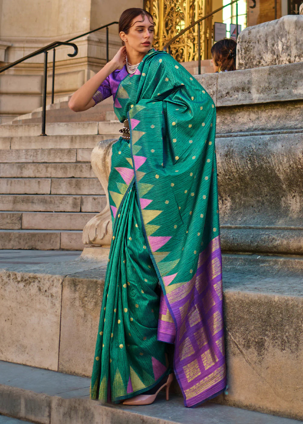 Teal Green color khadi silk saree for women