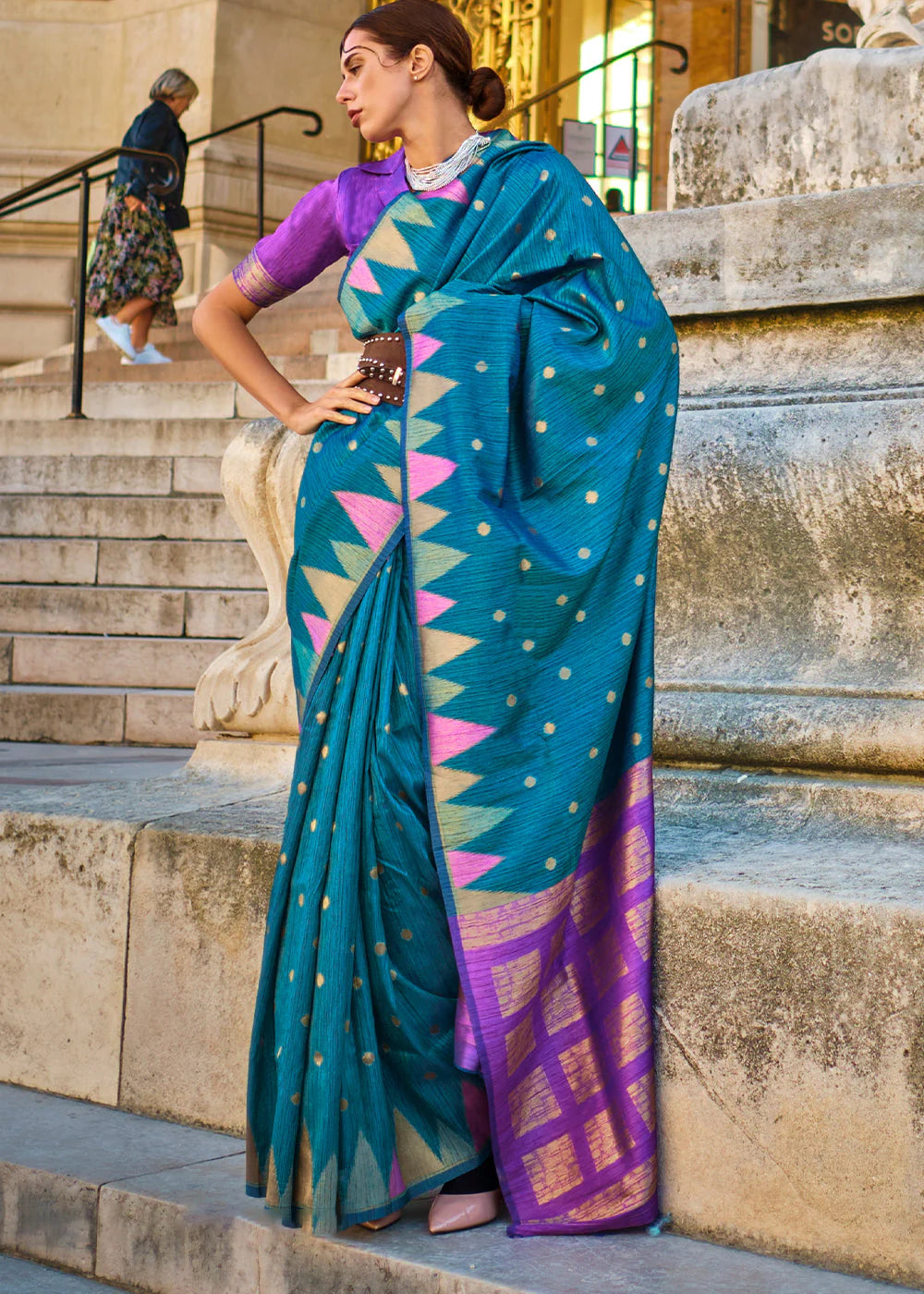 Rama color khadi silk weaving saree for women