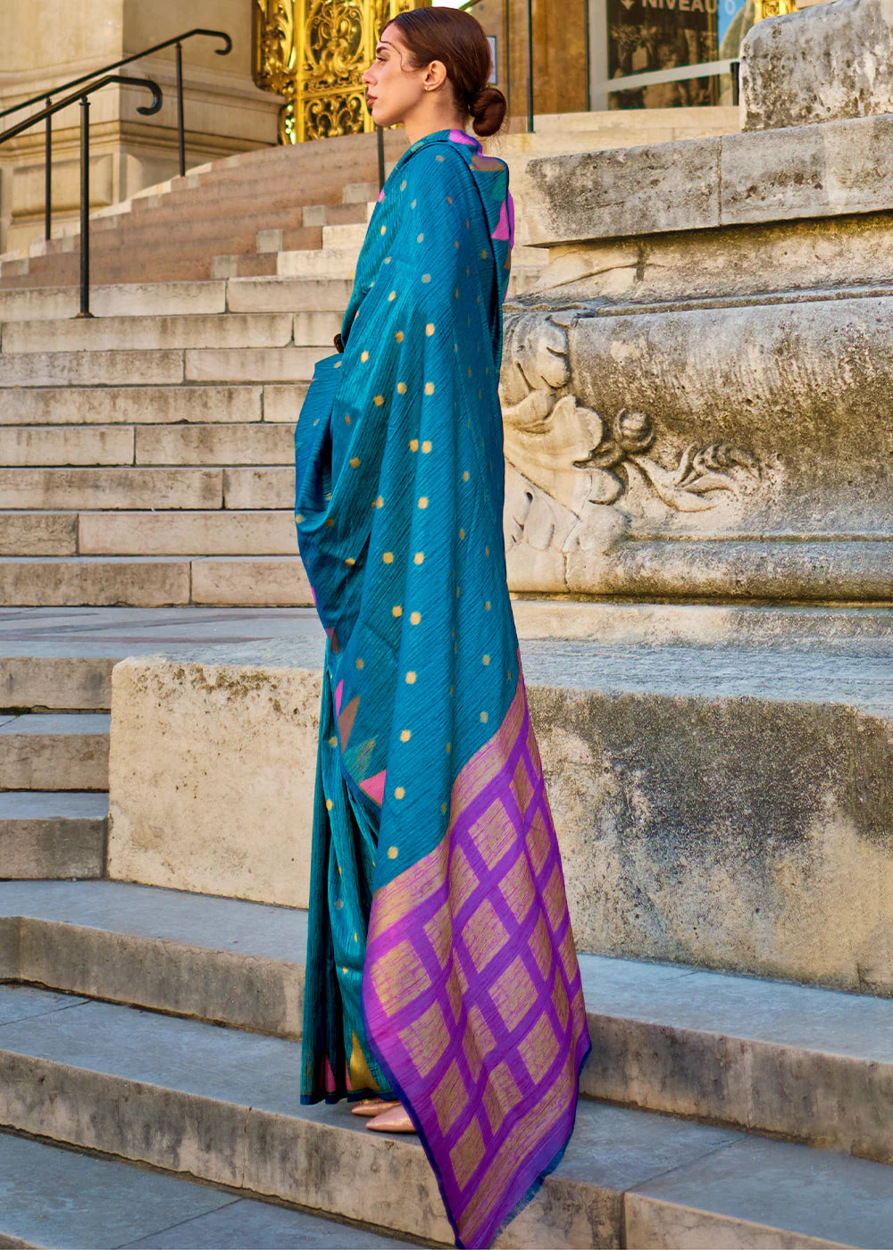Rama color khadi silk weaving saree online shopping