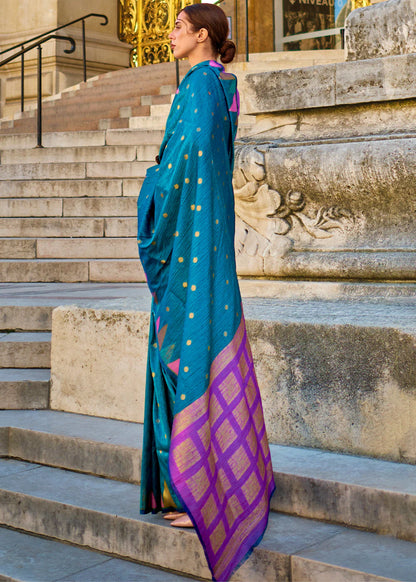 Rama color khadi silk weaving saree online shopping