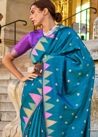 Rama color khadi silk weaving saree price