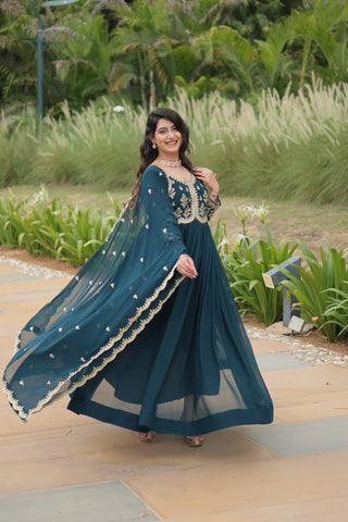 Rama color blooming gown with dupatta online