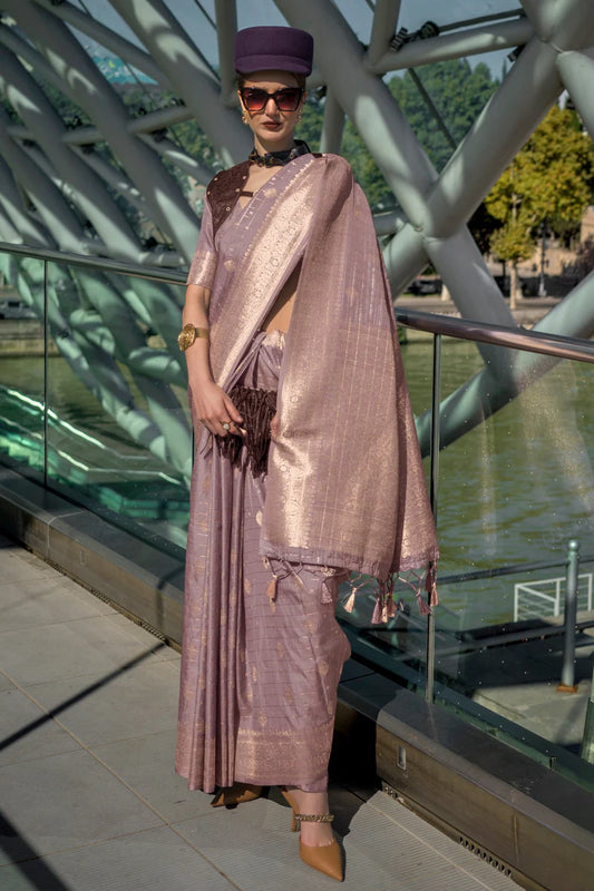 Onion color handloom silk saree for women