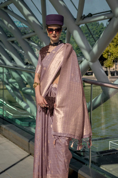 Onion color handloom silk saree with blouse price