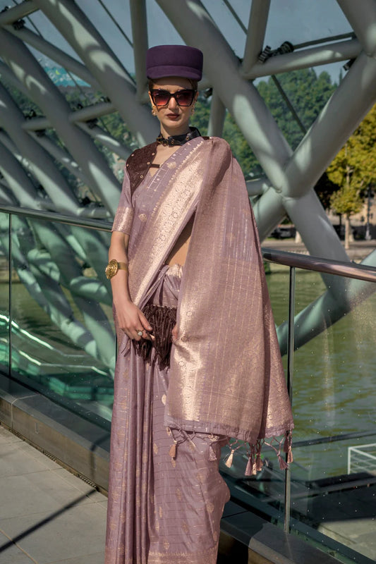 Onion color handloom silk saree with blouse price