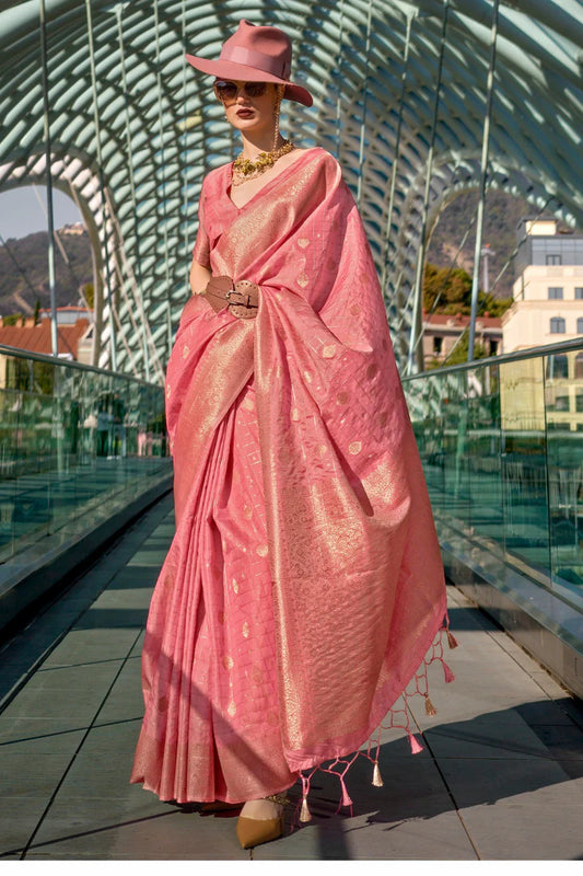 Peach color handloom silk saree or women