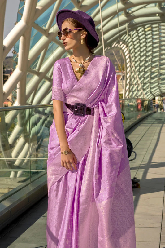 Purple color handloom silk saree for wedding