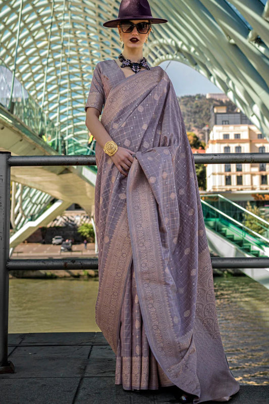 Lavender color handloom silk saree for women