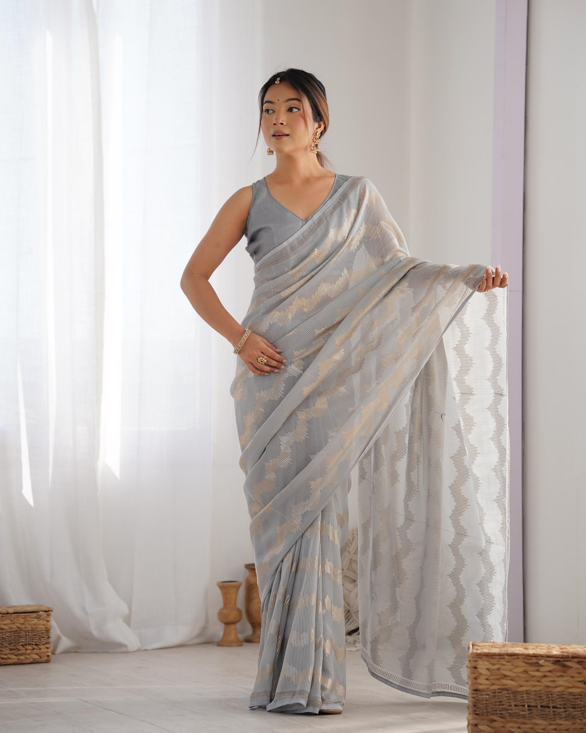 Grey color georgette saree for women online
