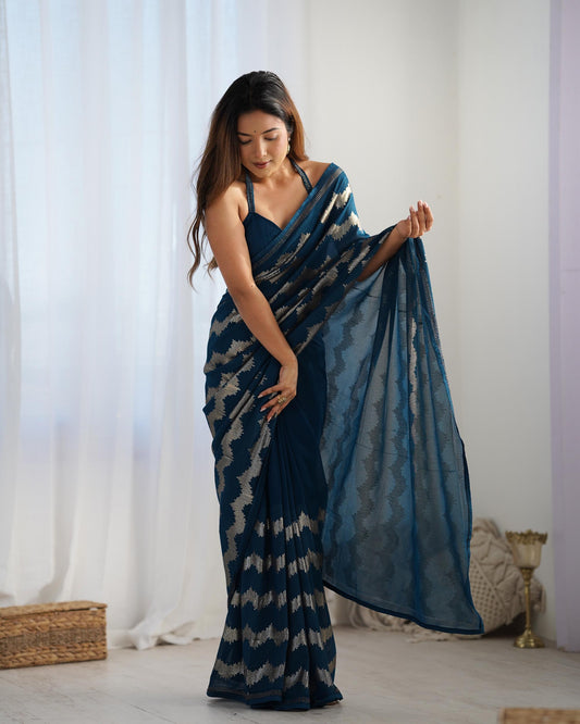 Teal blue color georgette saree for women
