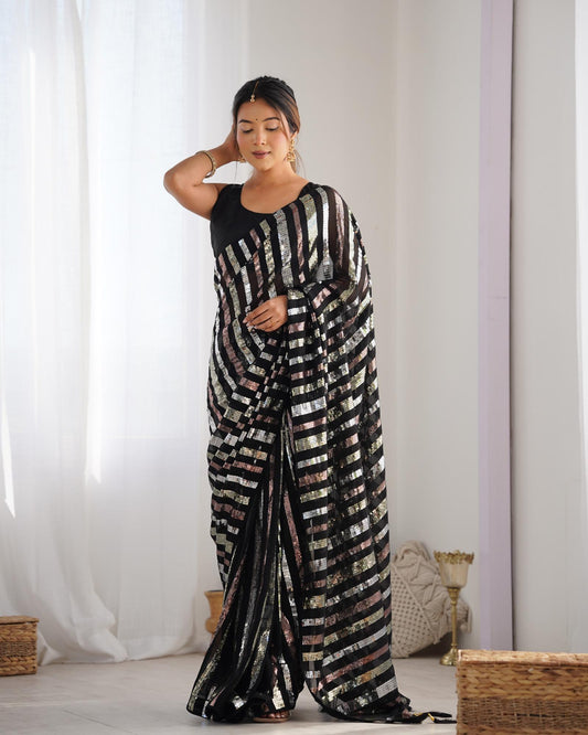 Black color georgette saree for women with price
