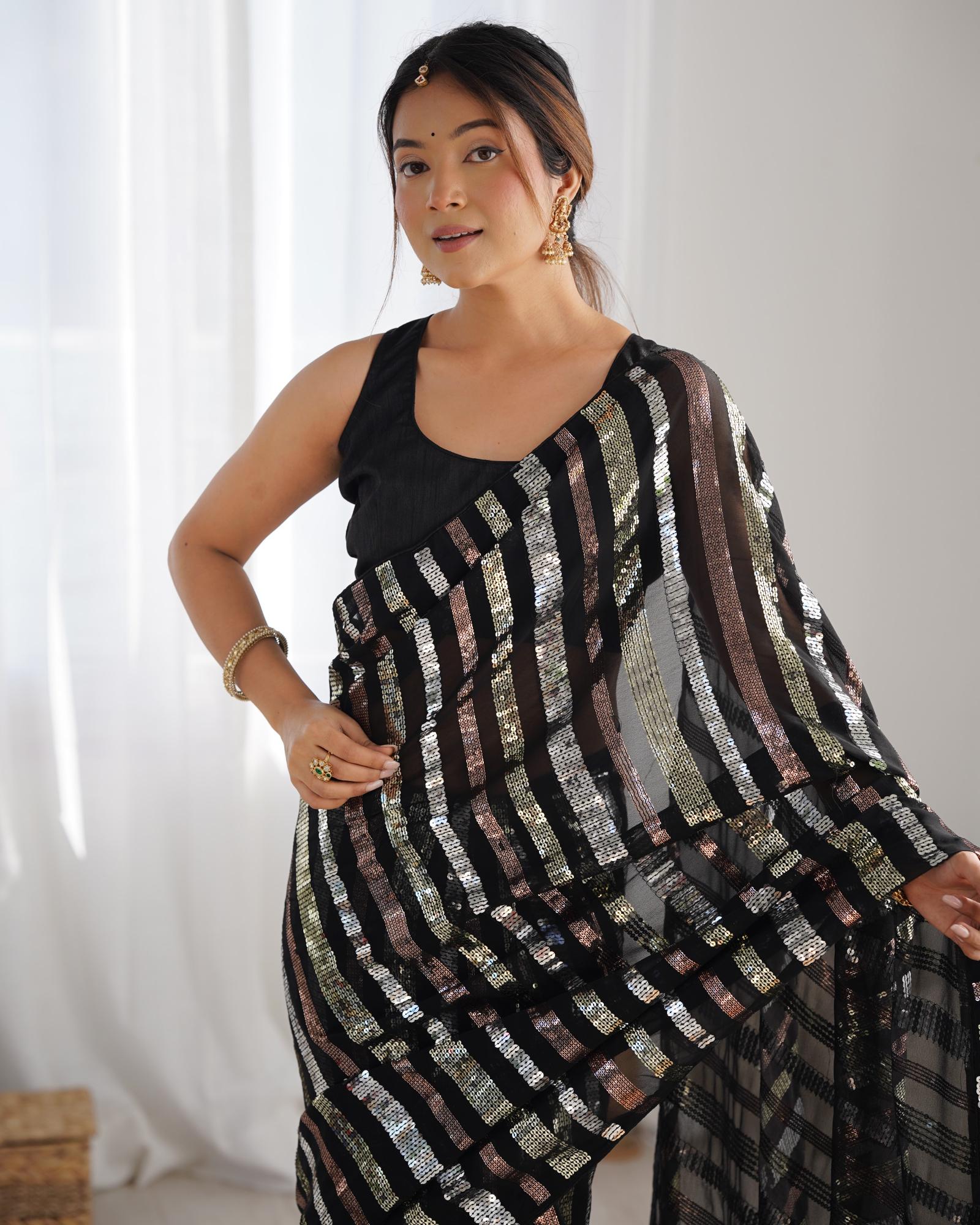 Plain black color georgette saree price
