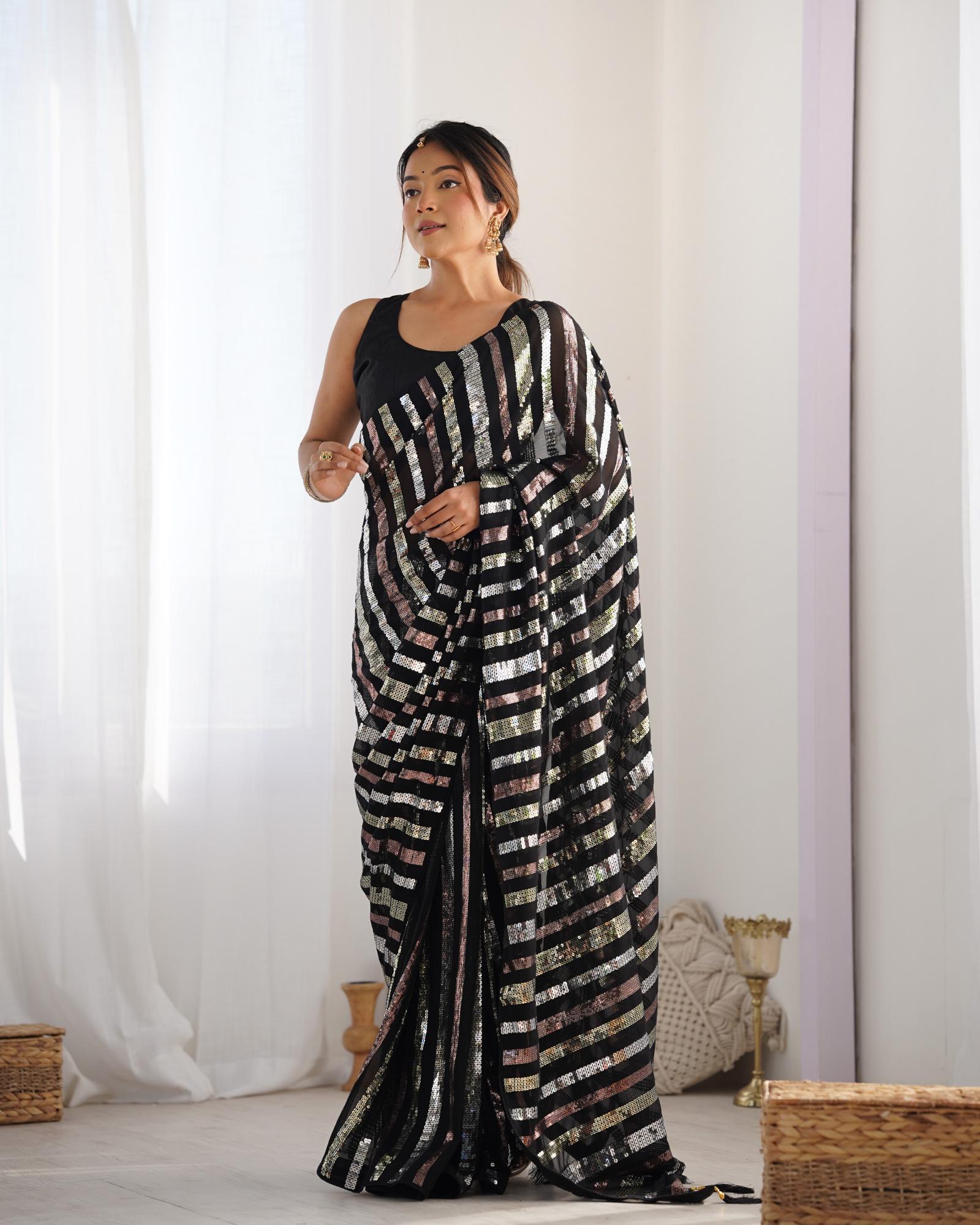 Black Georgette Saree with blouse online
