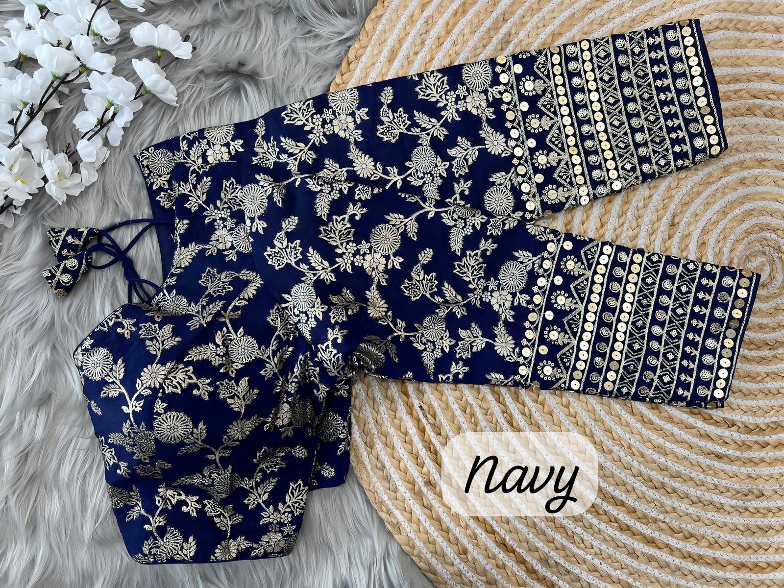 Navy dola silk blouse design For Sari