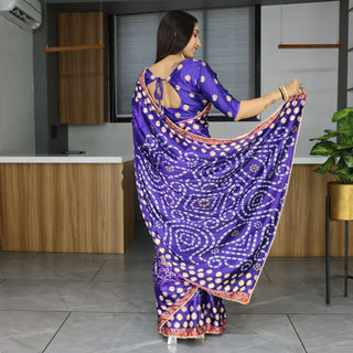 Purple color satin saree for women online