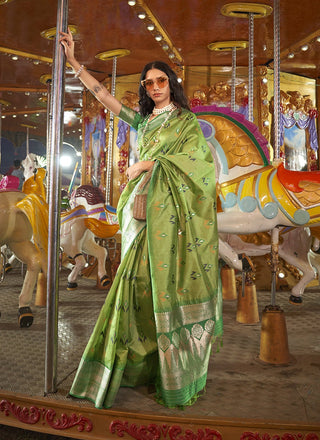 Green color silk saree for women