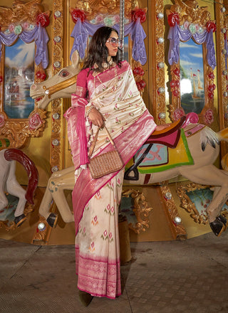 Beige color silk saree for women