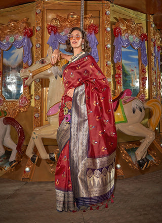 Wedding wear Maroon color silk saree