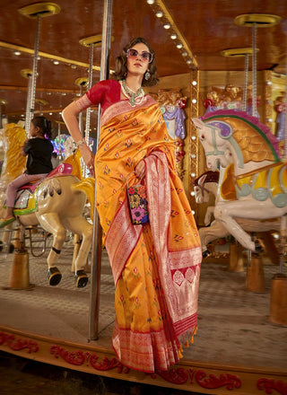 Mustard color silk saree for women