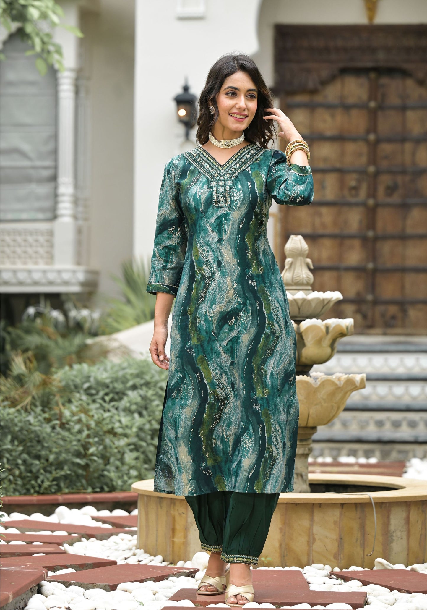 Green color modal silk salwar suit online
