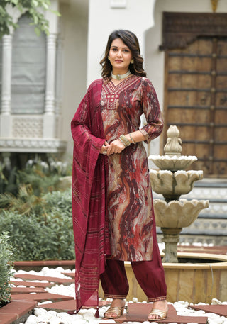 Maroon color modal silk salwar suit for women with dupatta
