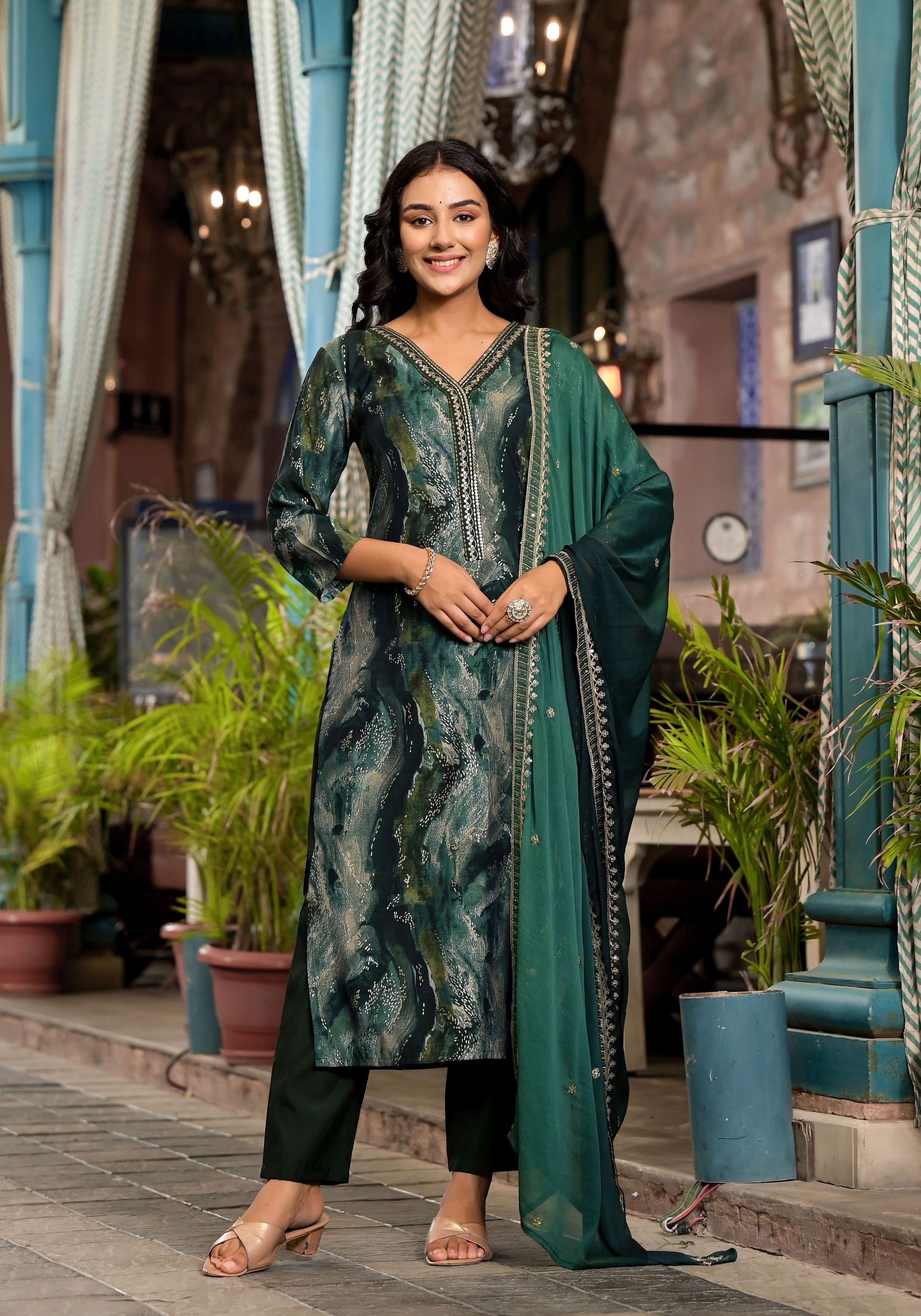 Green color modal silk salwar suit for women price
