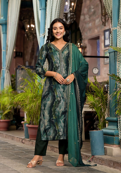 Green color modal silk salwar suit for women price
