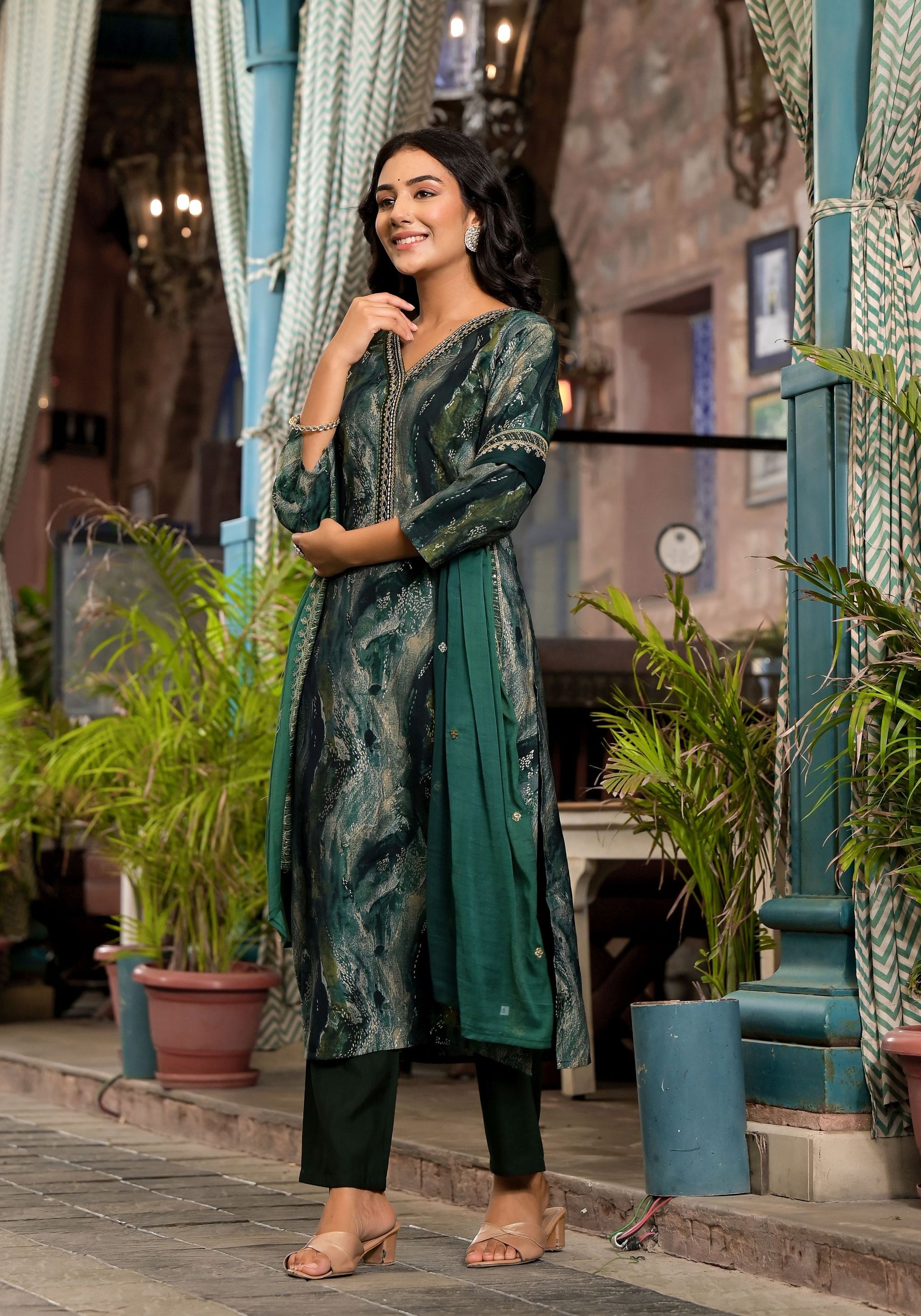 Green color modal silk salwar suit for party
