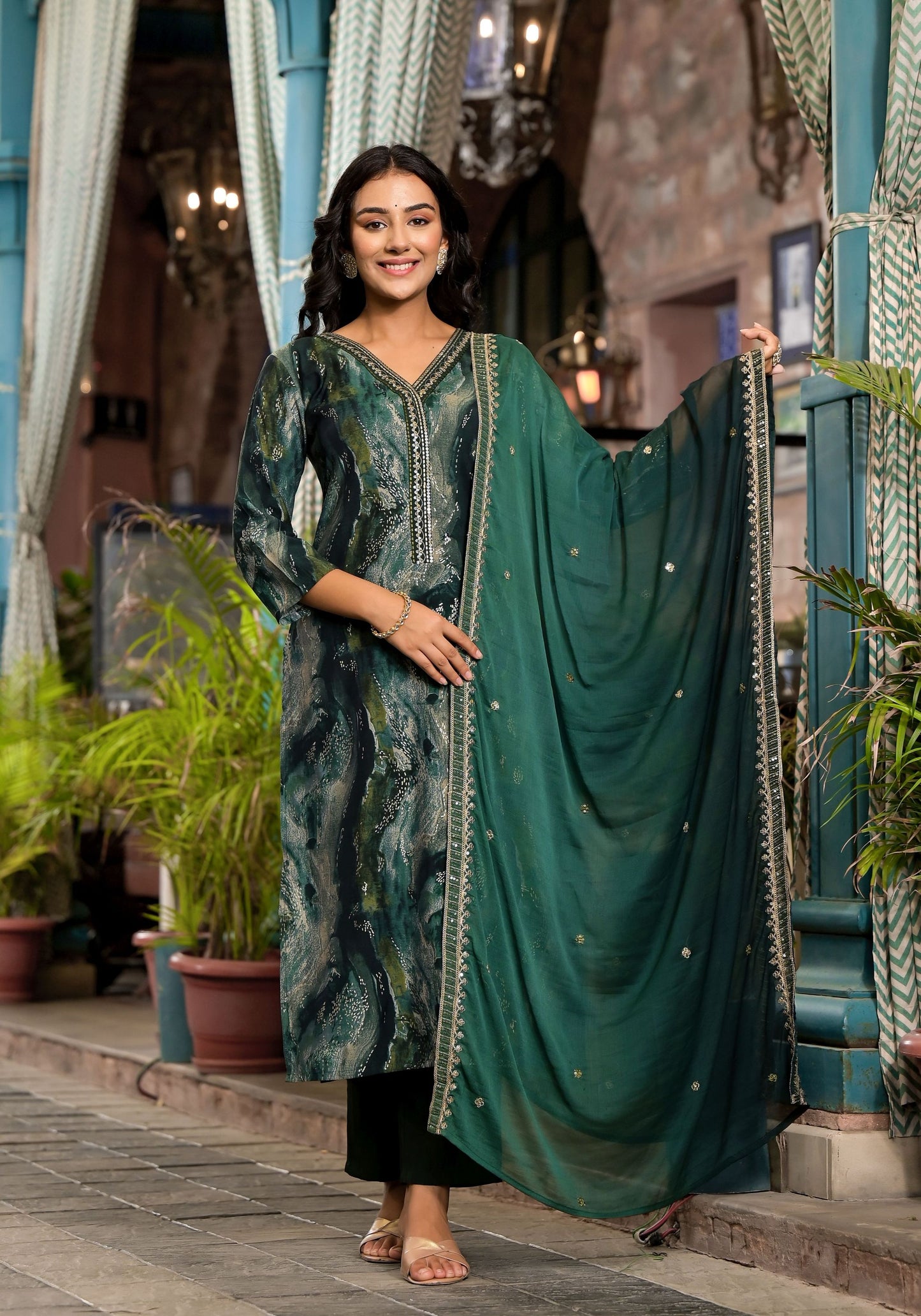 Dark green color modal silk salwar suit for women
