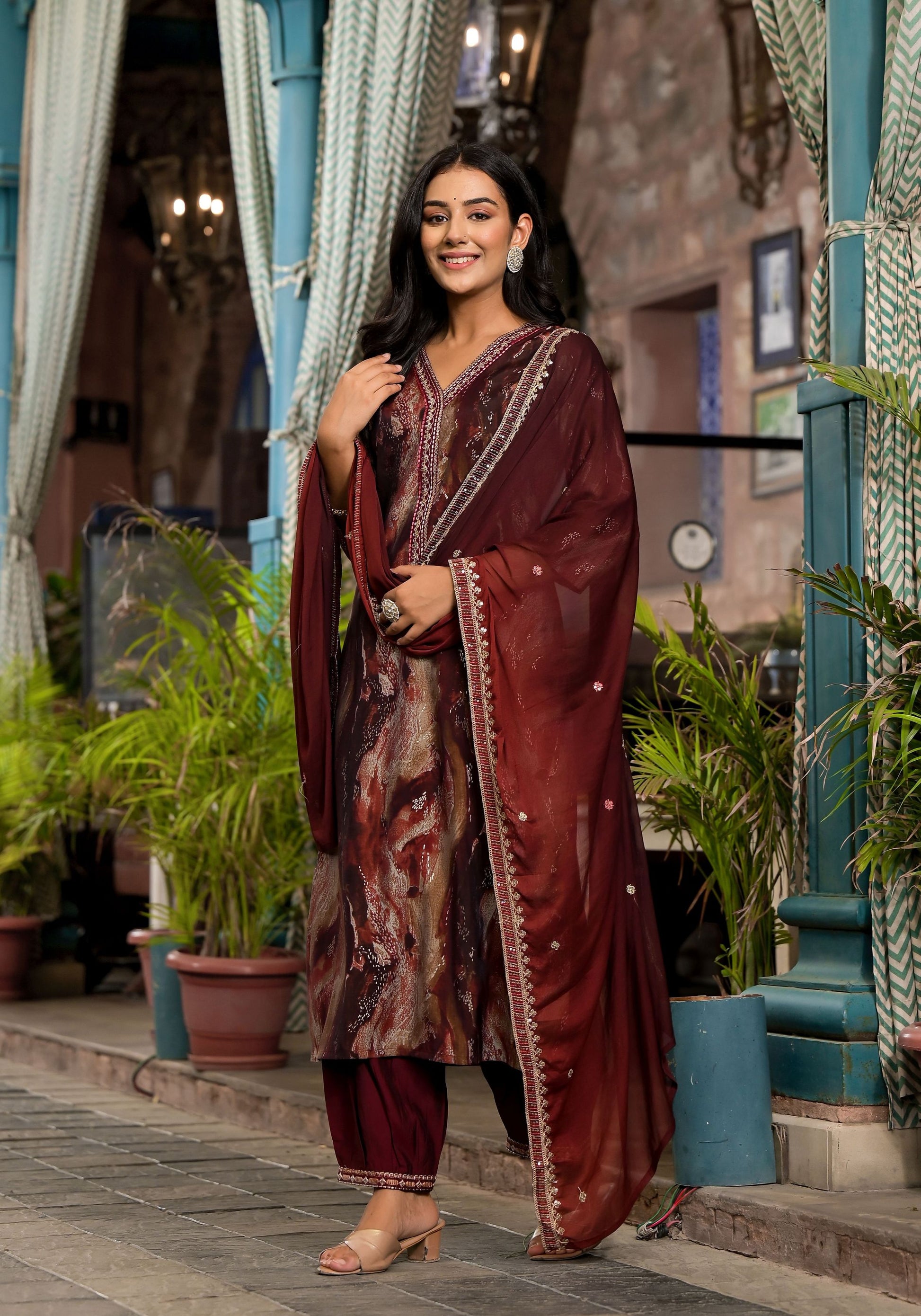 Brown color modal silk salwar suit for women price
