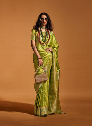 Pure green handwoven silk saree for women
